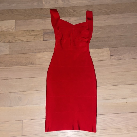 Hot Miami Styles Red Plunging Back Silky Bandage Dress - Picture 7 of 8